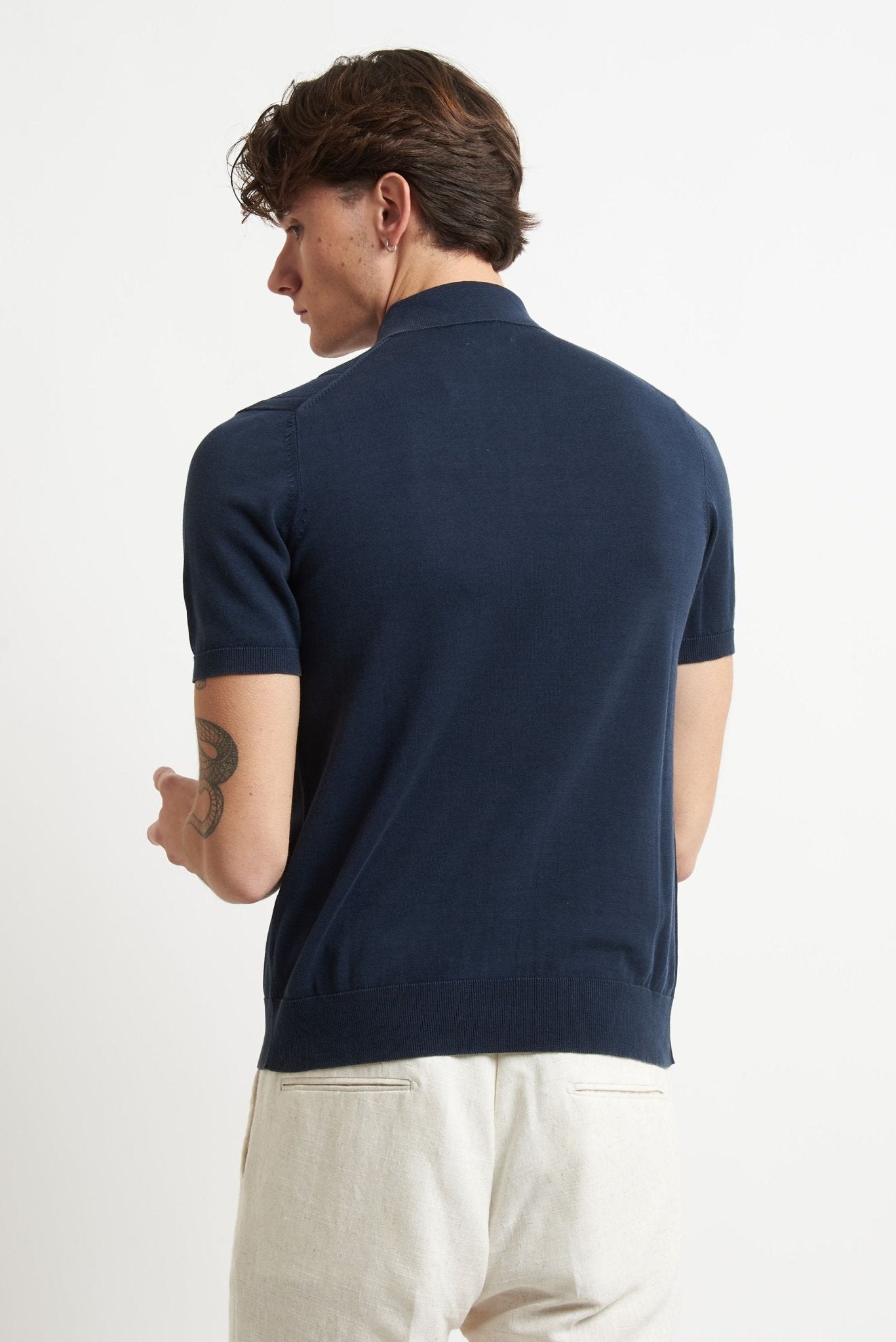 Polo Basic in Cotone con Stampa Spina di Pesce - De Matteo Uomo