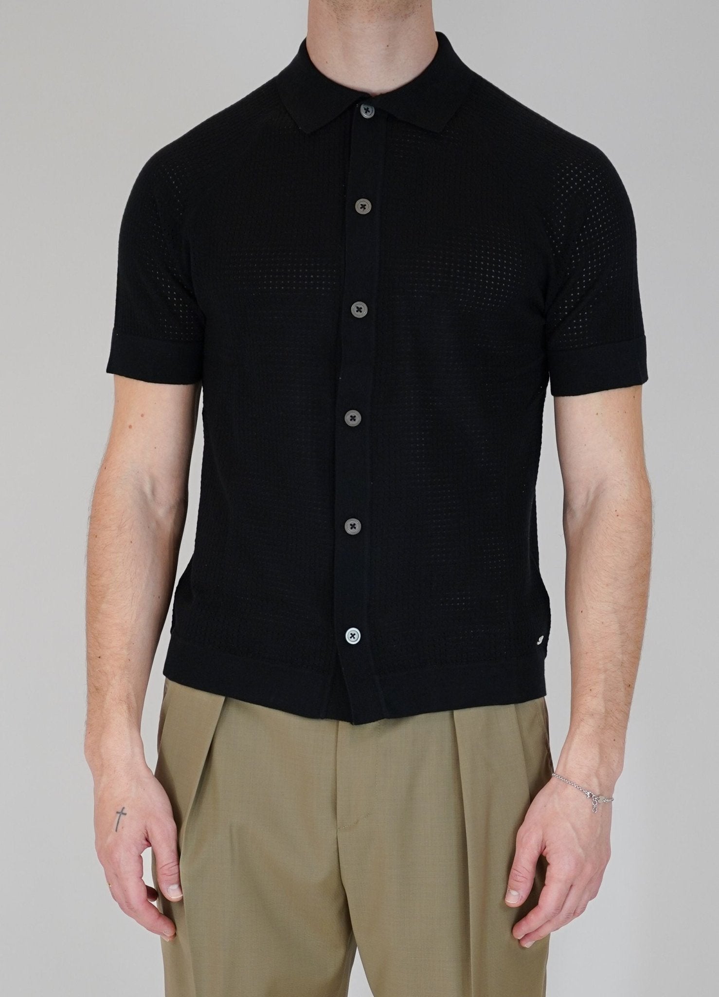 Polo Cardigan in Maglia a Manica Corta con Bottoni in Madreperla - De Matteo Uomo