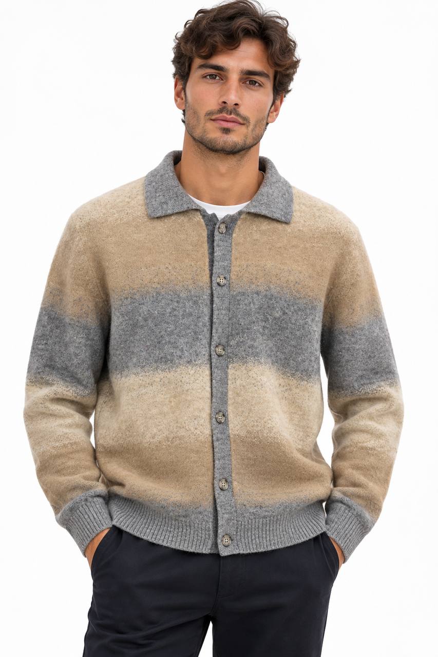 Polo Cardigan Uomo a Manica Lunga con Effetto Sfumato - De Matteo Uomo