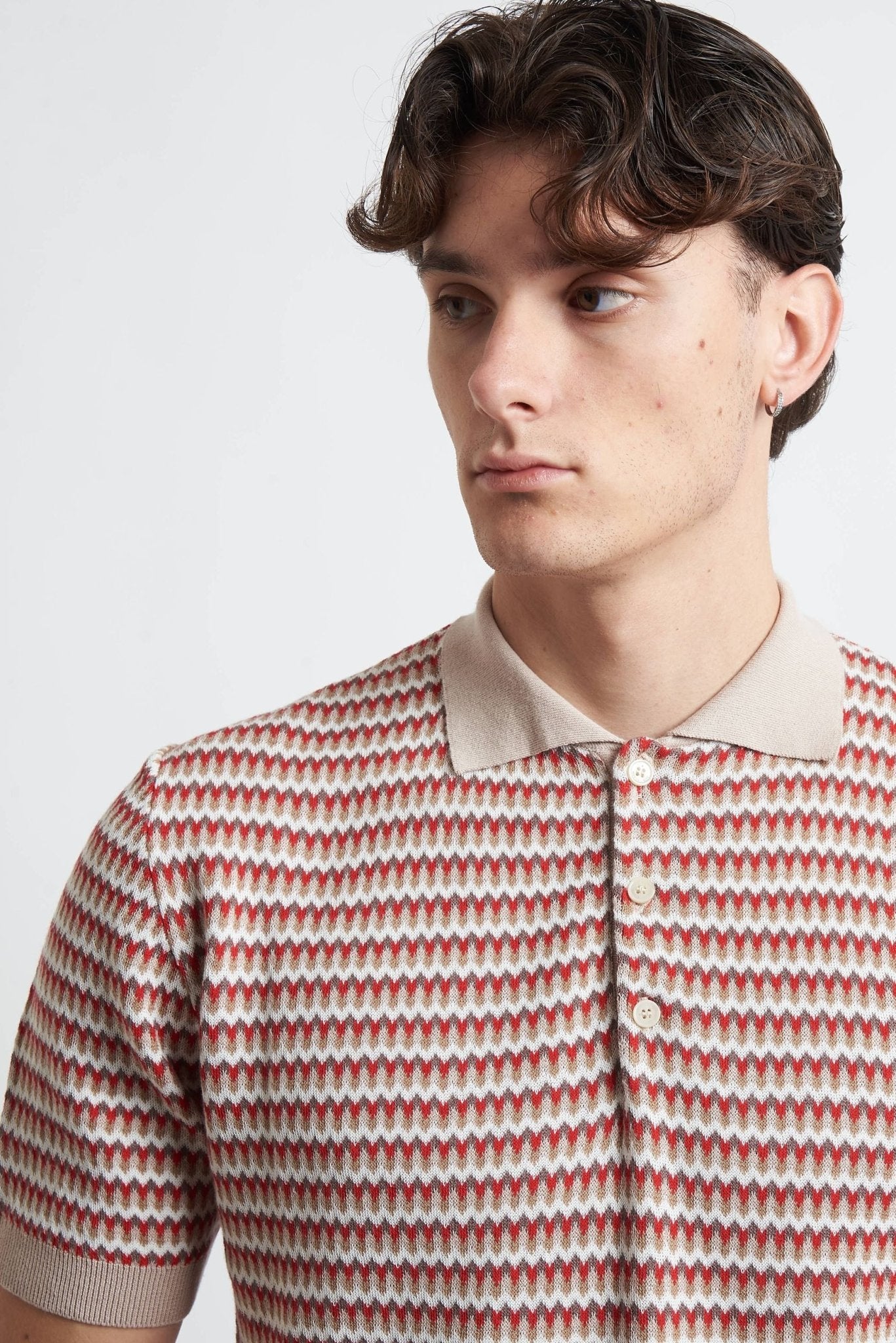 Polo in Maglia con Fantasia Zig Zag in Cotone - De Matteo Uomo