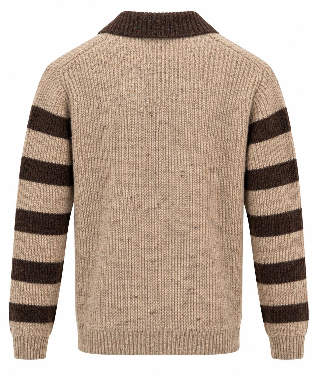 Polo manica lunga con riga marrone e beige - De Matteo Uomo