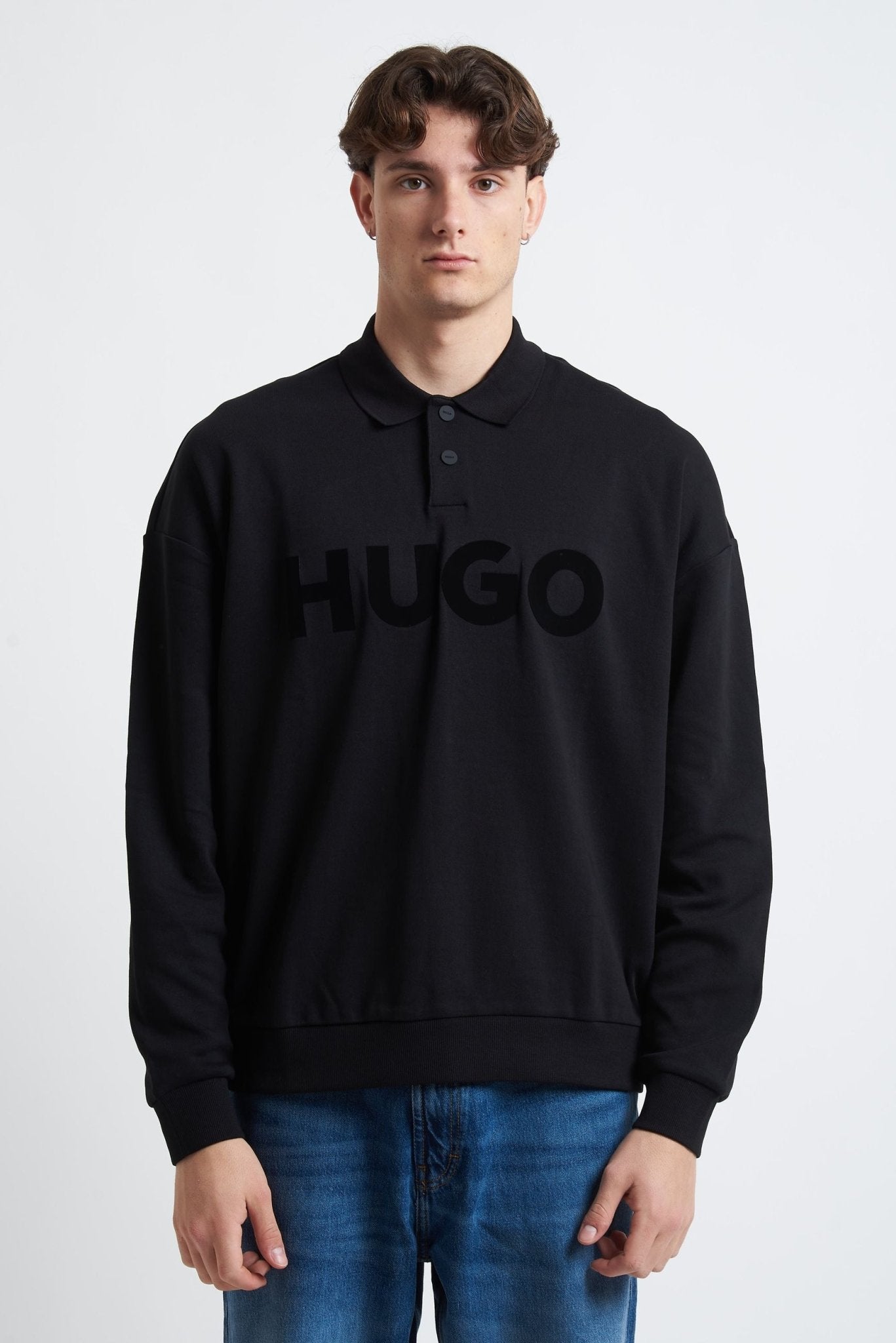 Polo Manica Lunga in Cotone con Bottoni e Logo Frontale HUGO - De Matteo Uomo