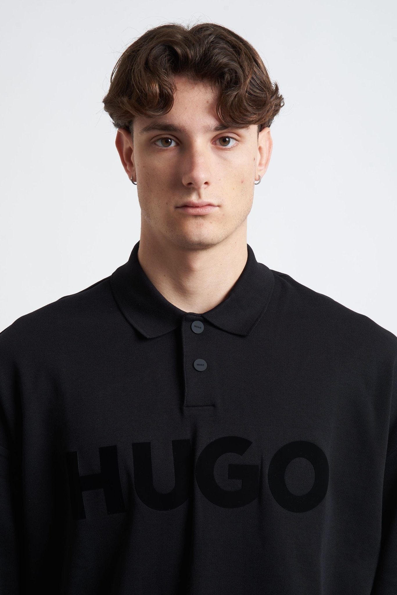 Polo Manica Lunga in Cotone con Bottoni e Logo Frontale HUGO - De Matteo Uomo