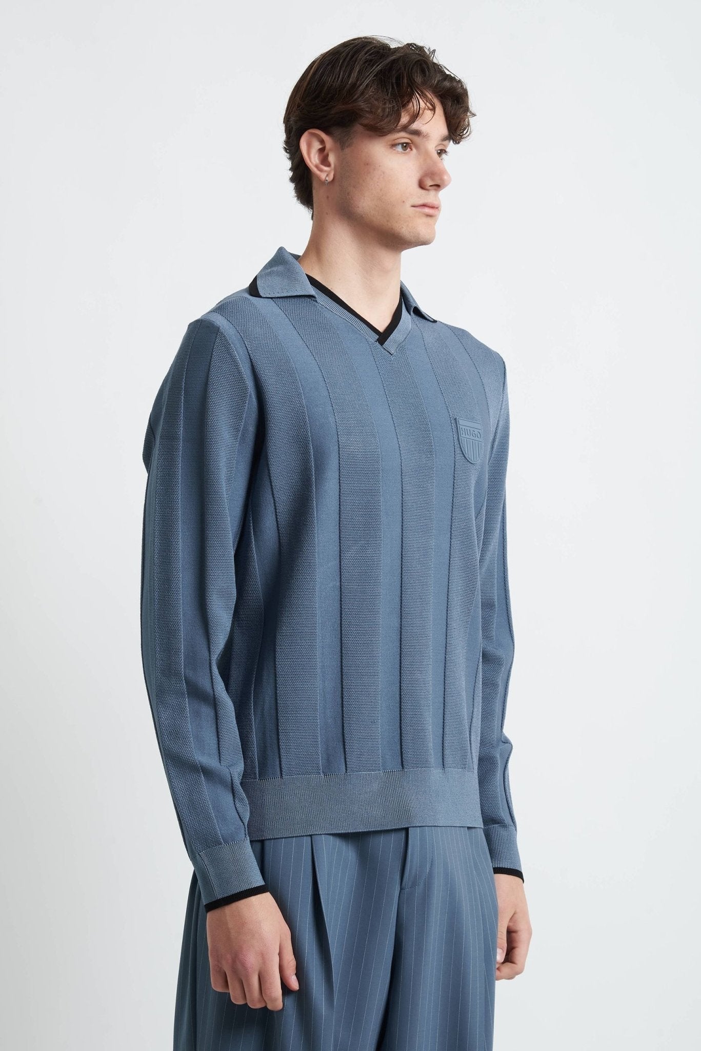 Polo Slim Manica Lunga Stile Squadra da Calcio con Logo HUGO - De Matteo Uomo