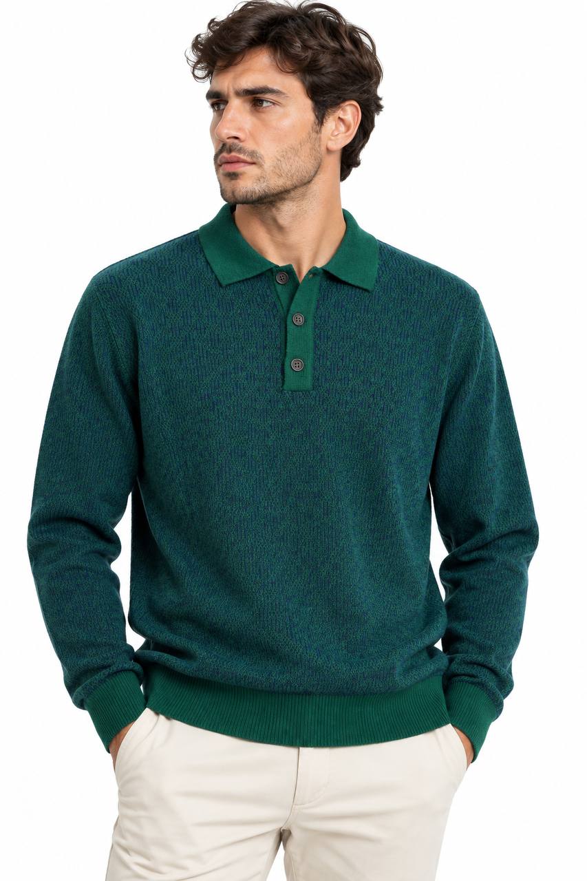 Polo Uomo a Manica Lunga con Fantasia nel Tessuto - De Matteo Uomo