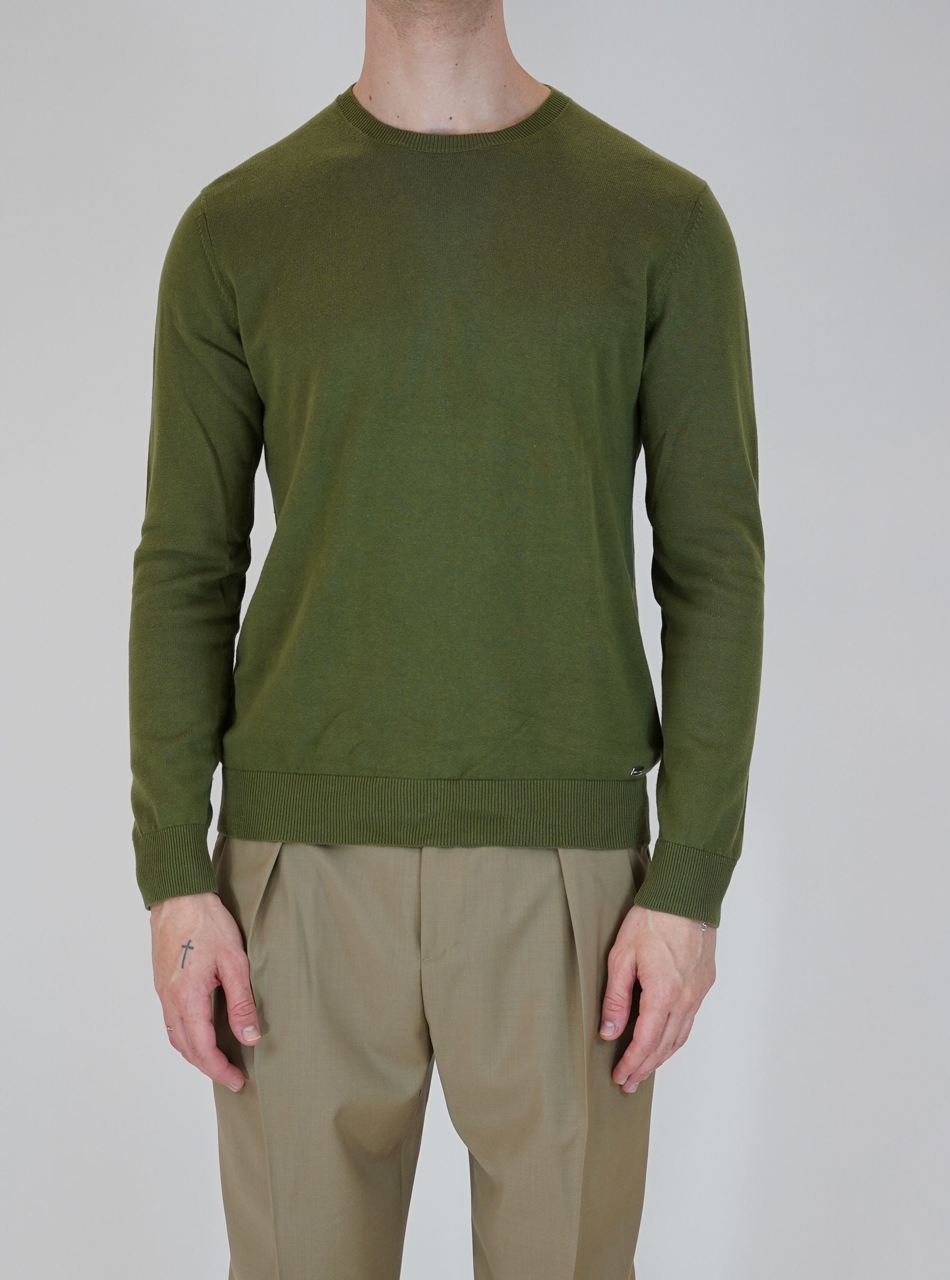 Maglia Girocollo Basic in Cotone con Fondo e Polsi Elasticizzati