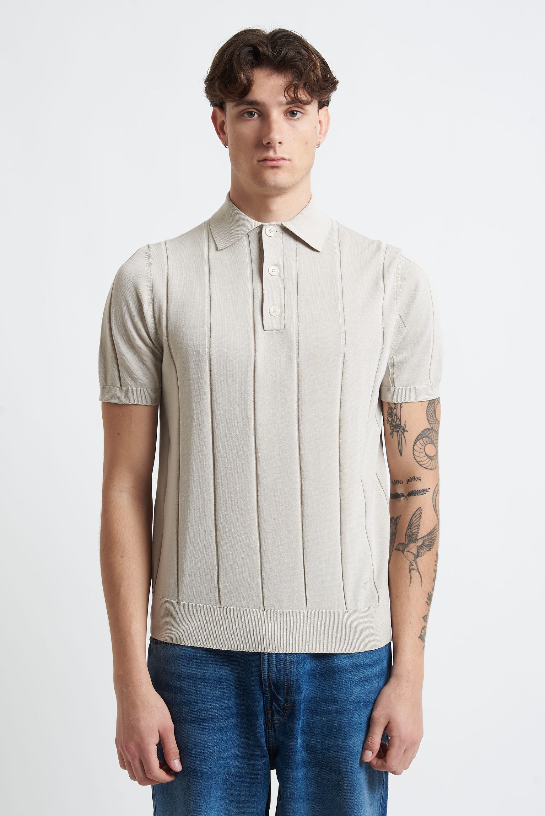 Polo Basic in Cotone con Riga Verticale e Bottoni m508