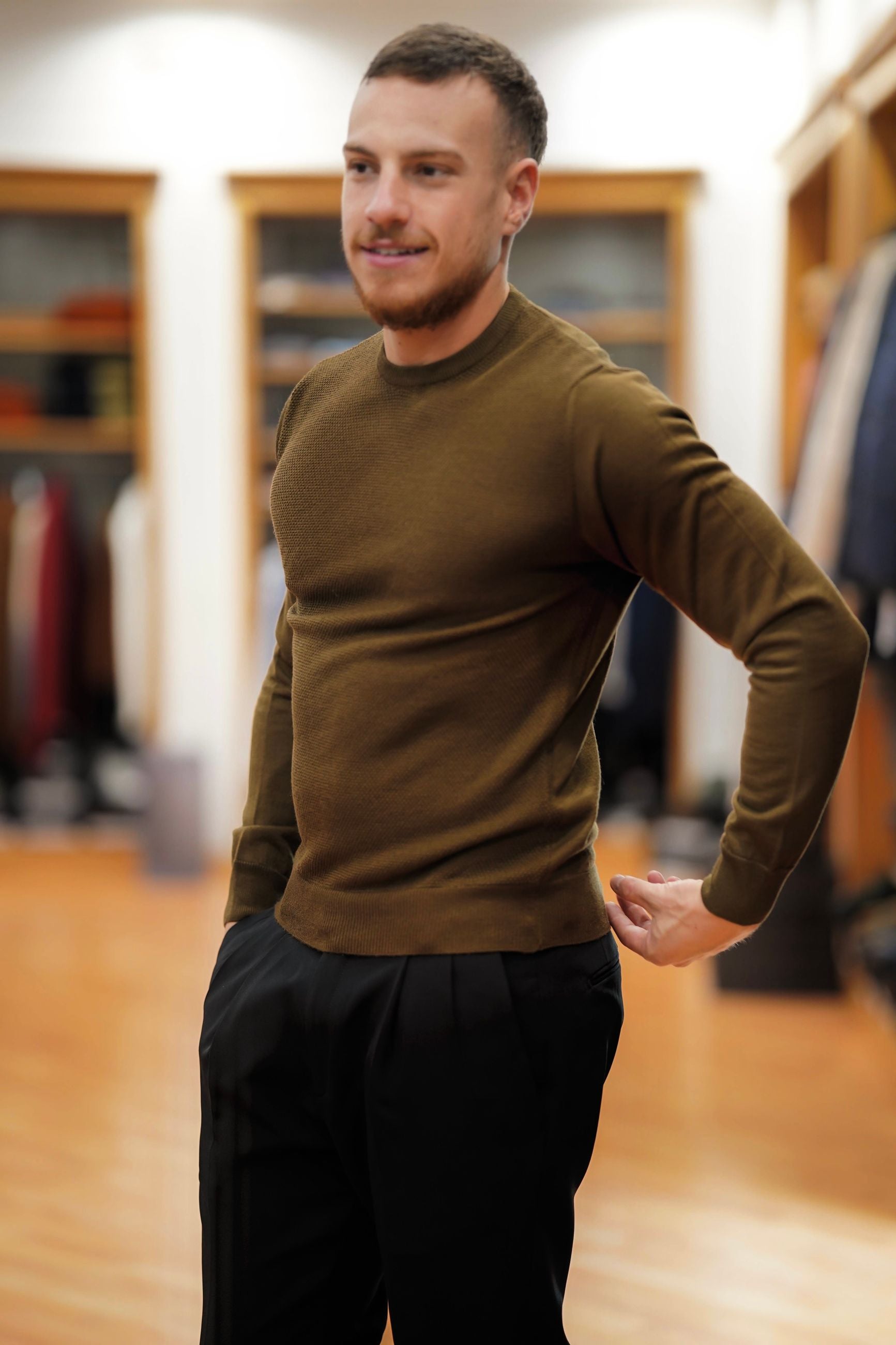 designer Maglia Girocollo Uomo in Piquet con Polsi e Fondo Elasticizzati mm211