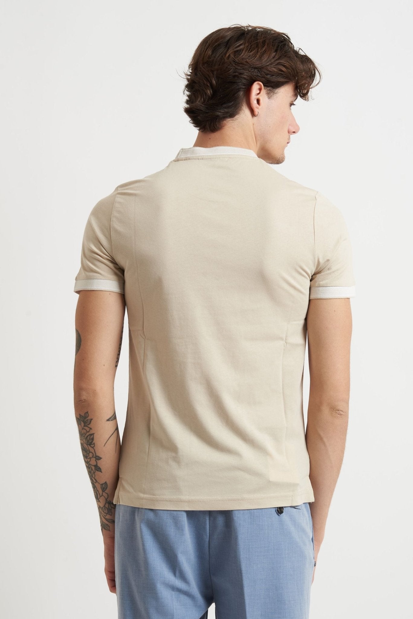 T-shirt Basic in Cotone con Collo e Maniche a Contrasto mk1910040 - De Matteo Uomo