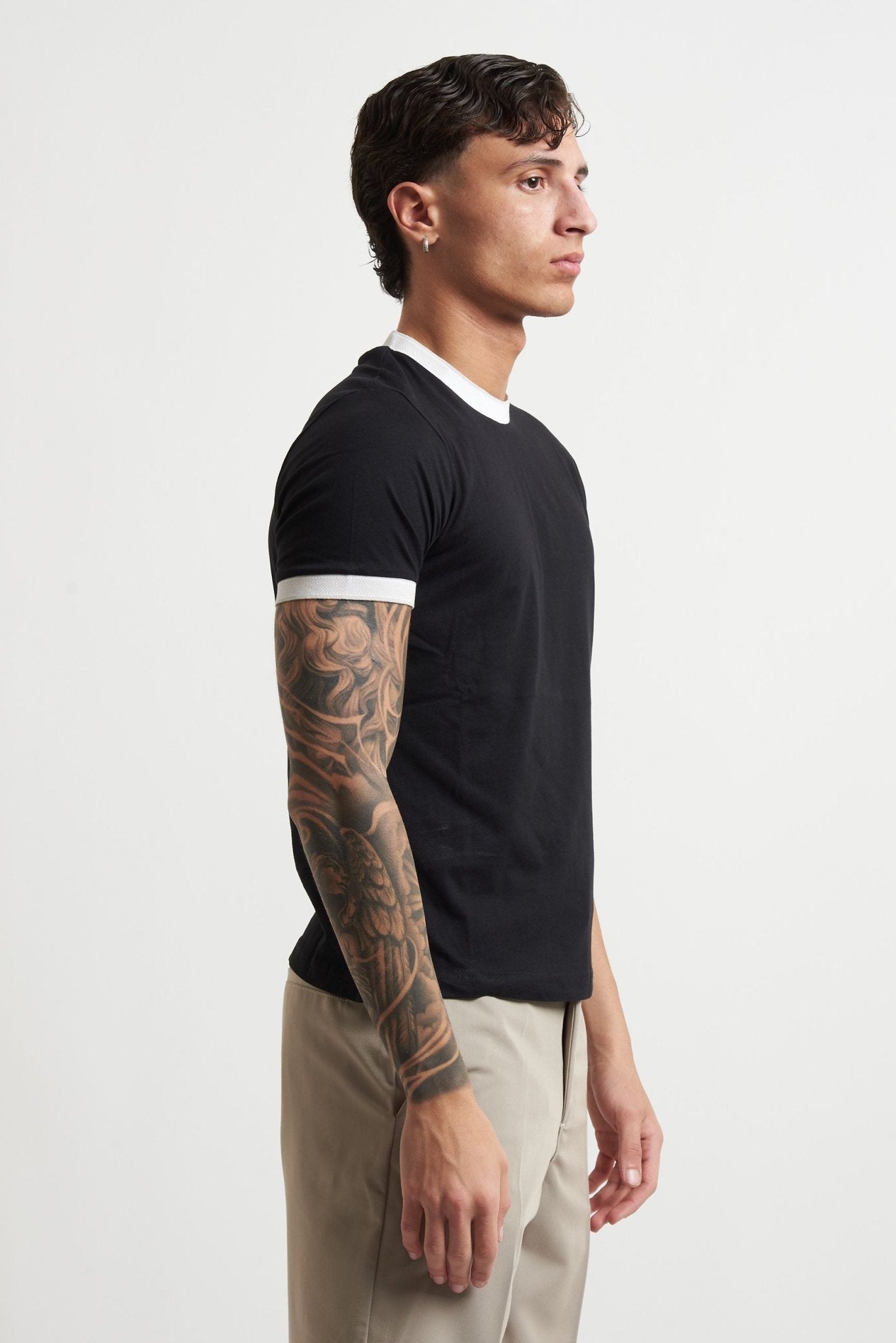 T-shirt Basic in Cotone con Collo e Maniche a Contrasto mk1910040 - De Matteo Uomo