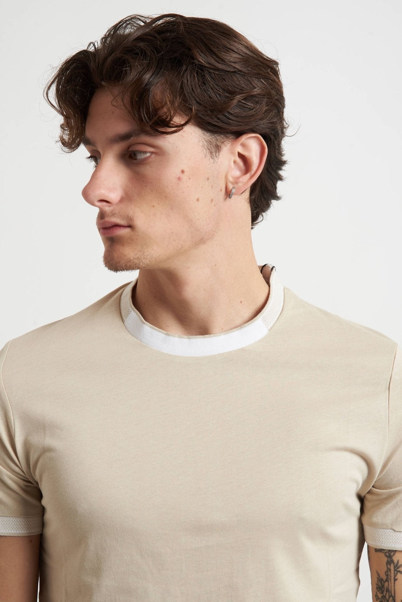 T-shirt Basic in Cotone con Collo e Maniche a Contrasto mk1910040 - De Matteo Uomo