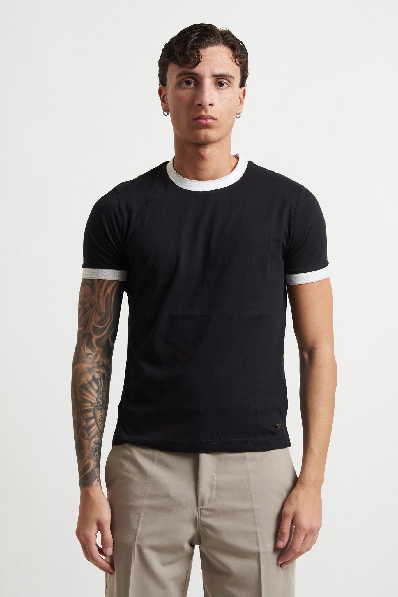 T-shirt Basic in Cotone con Collo e Maniche a Contrasto mk1910040 - De Matteo Uomo