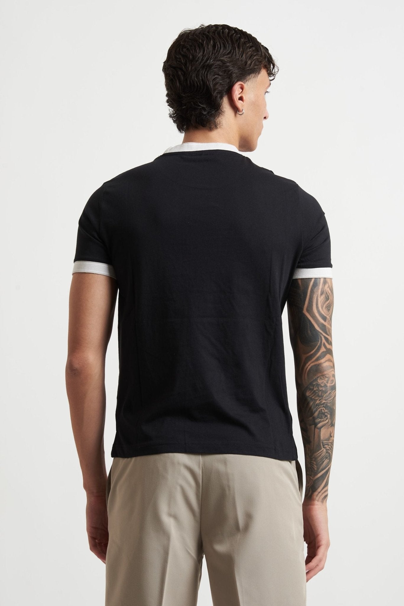 T-shirt Basic in Cotone con Collo e Maniche a Contrasto mk1910040 - De Matteo Uomo