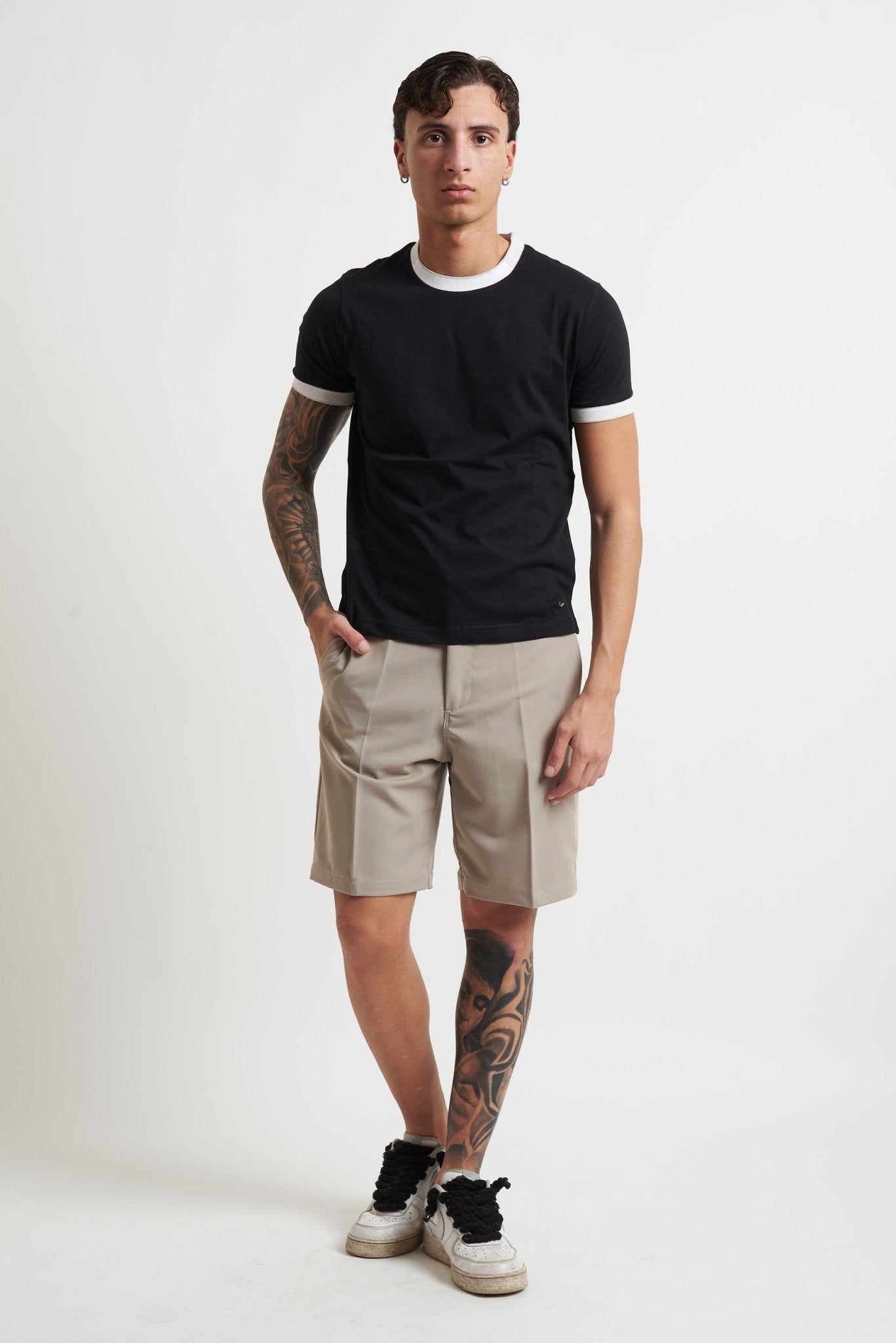 T-shirt Basic in Cotone con Collo e Maniche a Contrasto mk1910040 - De Matteo Uomo