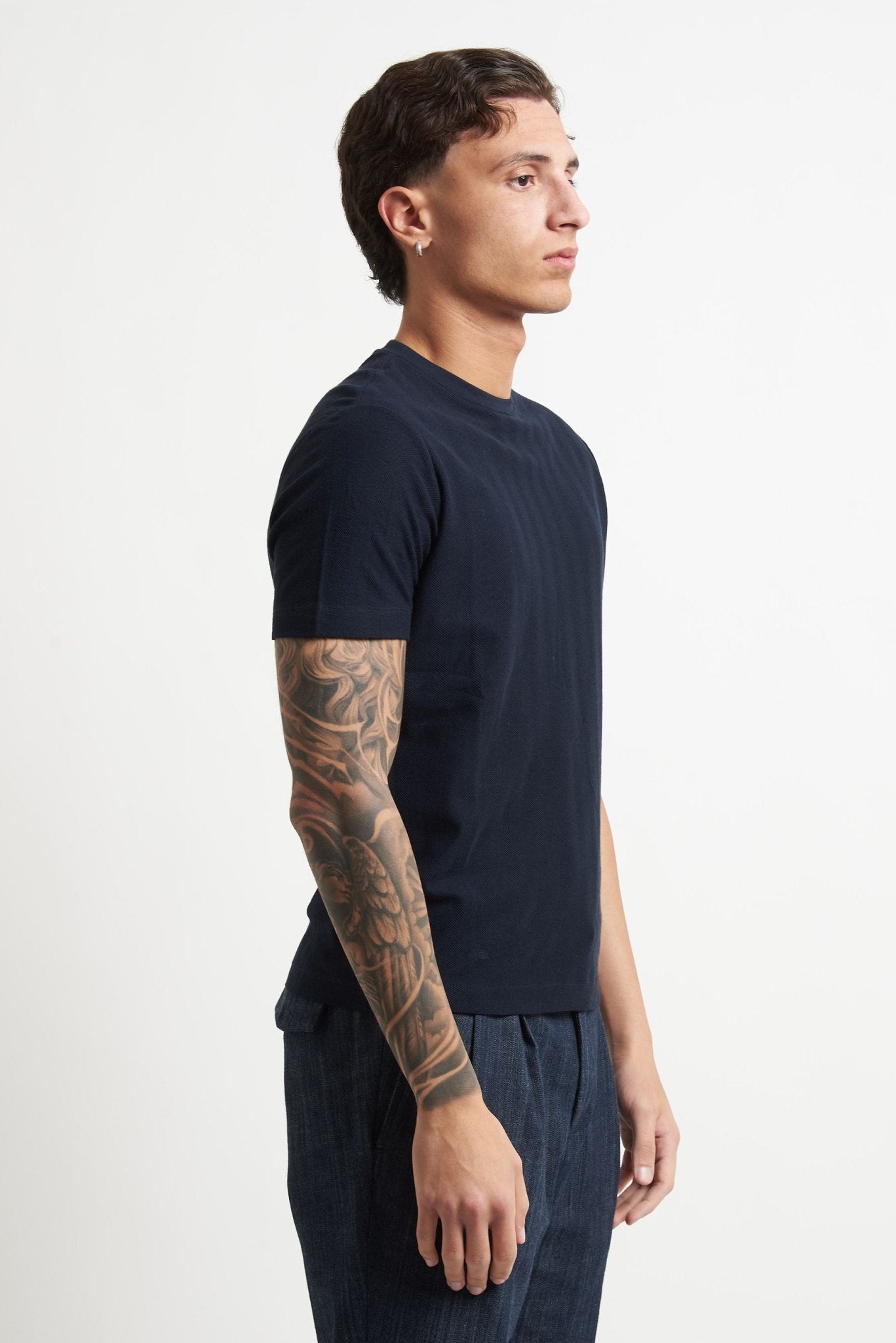 T-shirt Basic in Cotone con Fantasia Spina di Pesce - De Matteo Uomo
