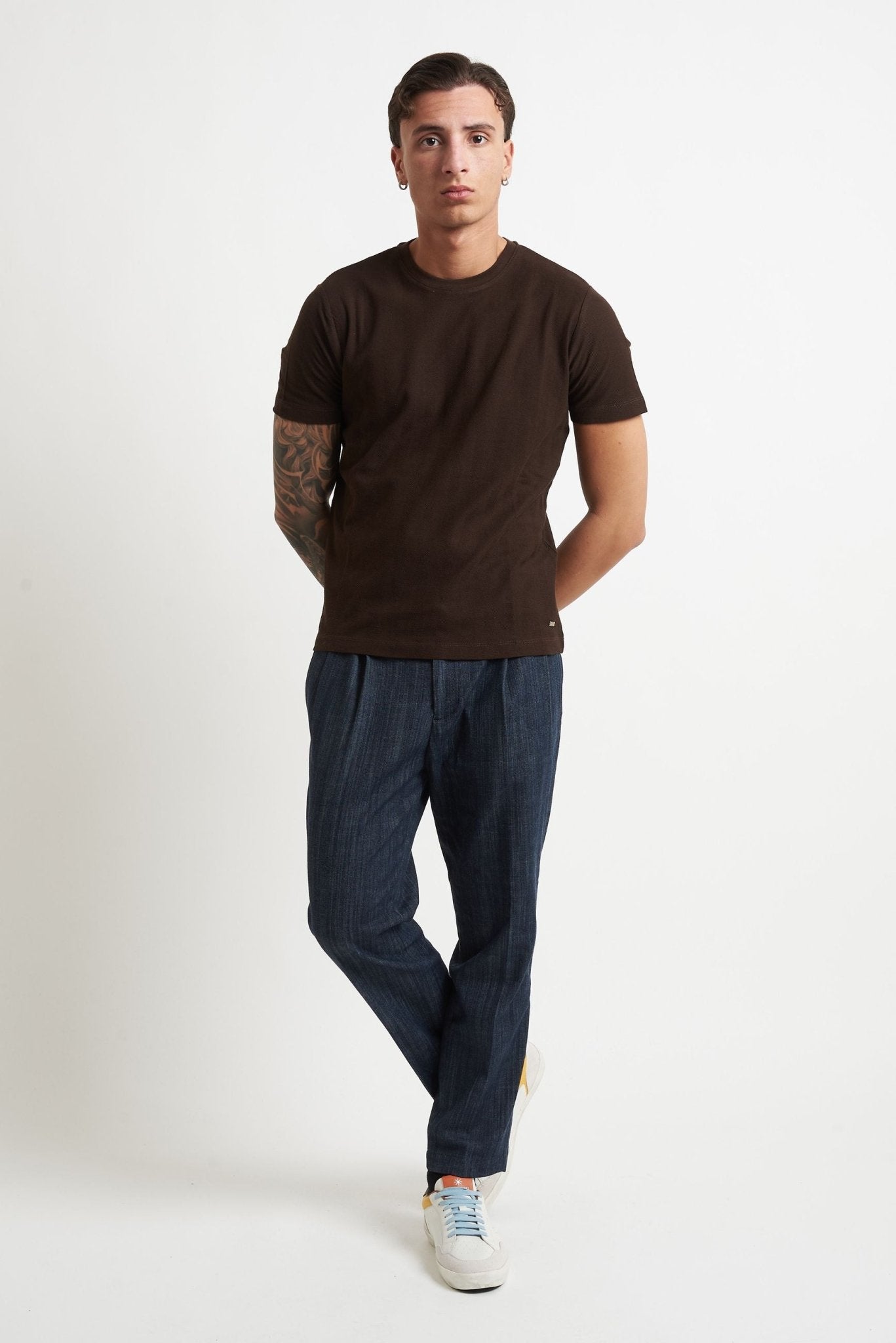 T-shirt Basic in Cotone con Fantasia Spina di Pesce - De Matteo Uomo