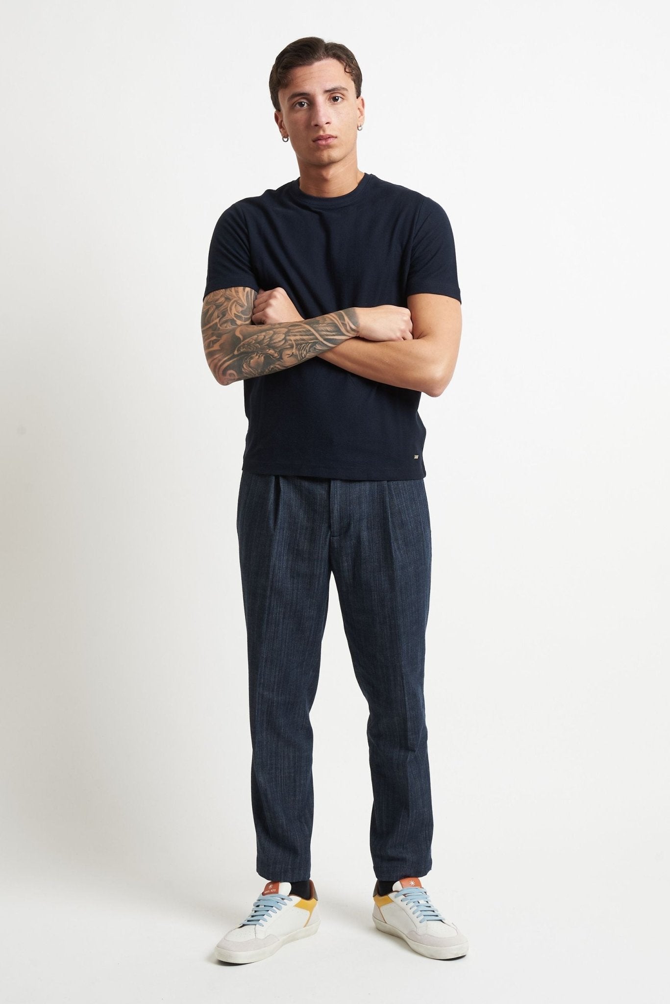 T-shirt Basic in Cotone con Fantasia Spina di Pesce - De Matteo Uomo