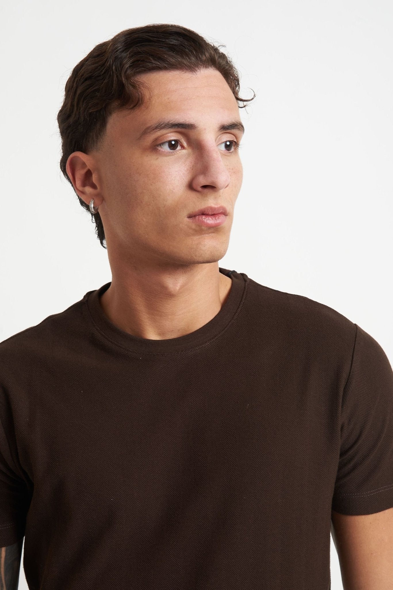T-shirt Basic in Cotone con Fantasia Spina di Pesce - De Matteo Uomo