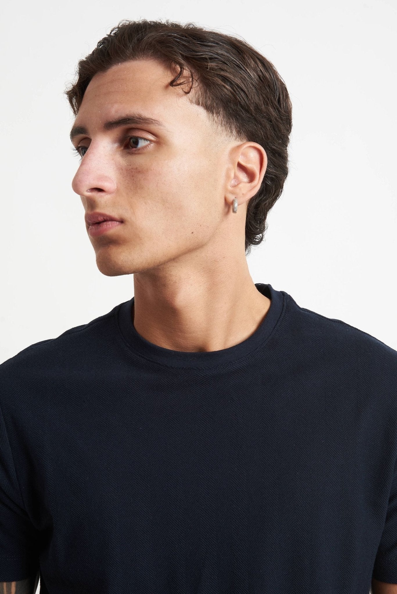 T-shirt Basic in Cotone con Fantasia Spina di Pesce - De Matteo Uomo