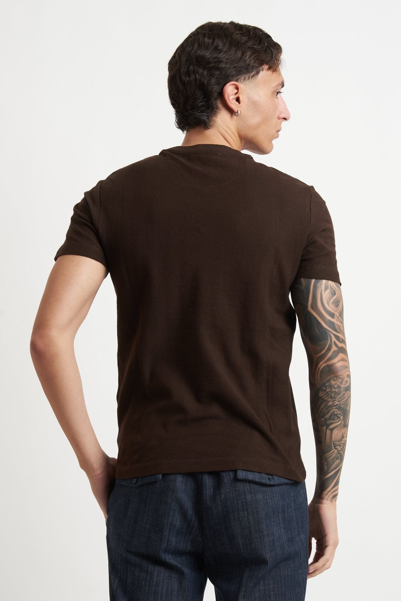 T-shirt Basic in Cotone con Fantasia Spina di Pesce - De Matteo Uomo