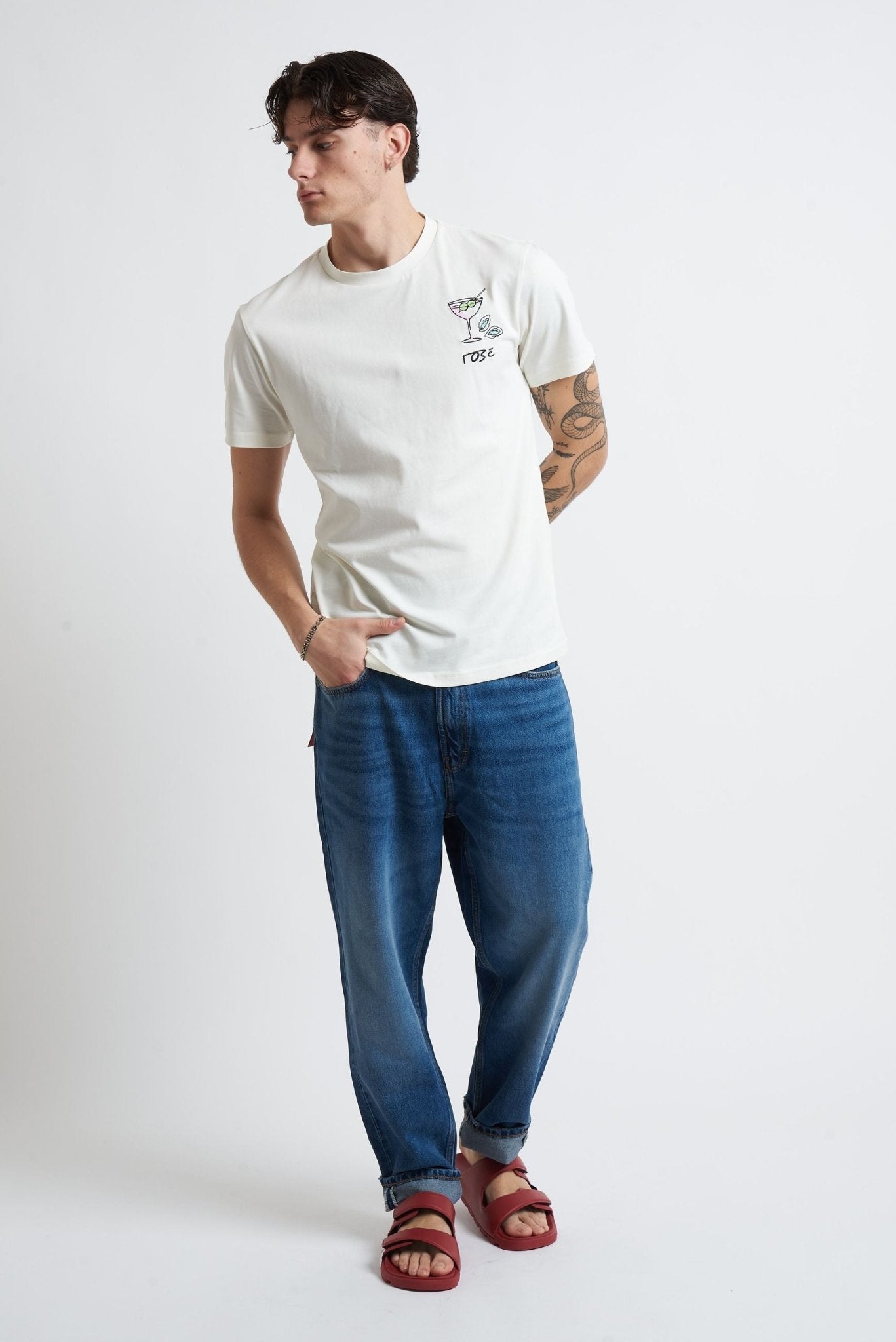 T-shirt Basic in Cotone con Stampa Frontale sul Petto - De Matteo Uomo