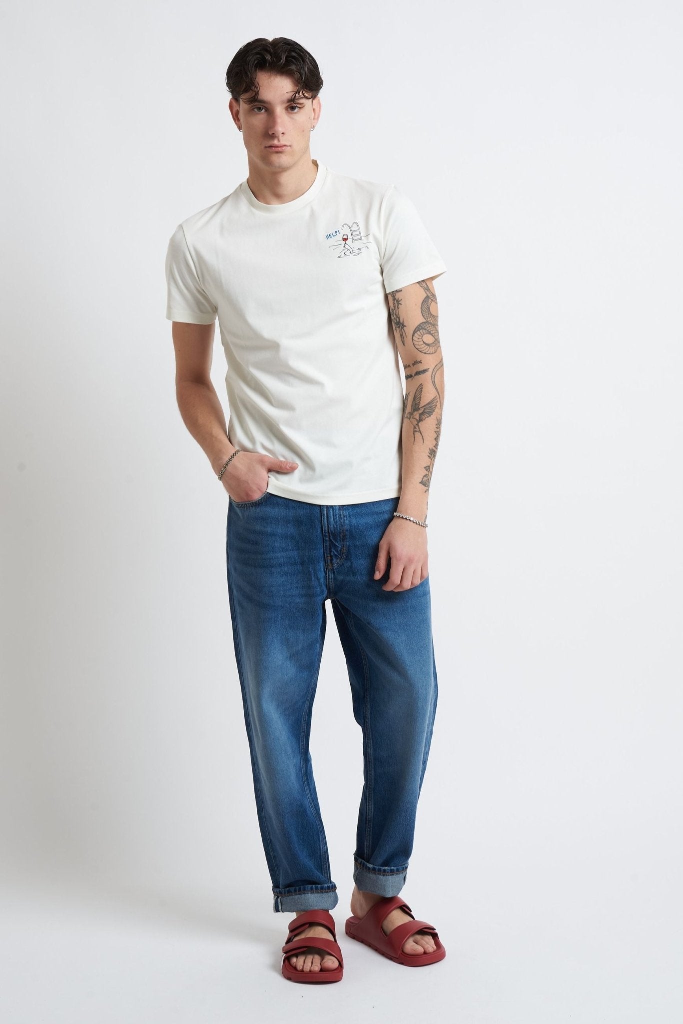 T-shirt Basic in Cotone con Stampa Frontale sul Petto - De Matteo Uomo