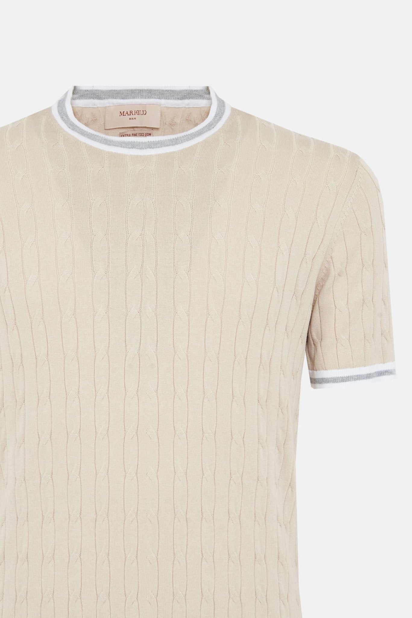 T-Shirt Girocollo in Cotone con Fantasia Trecce e Dettagli a Contrasto - De Matteo Uomo
