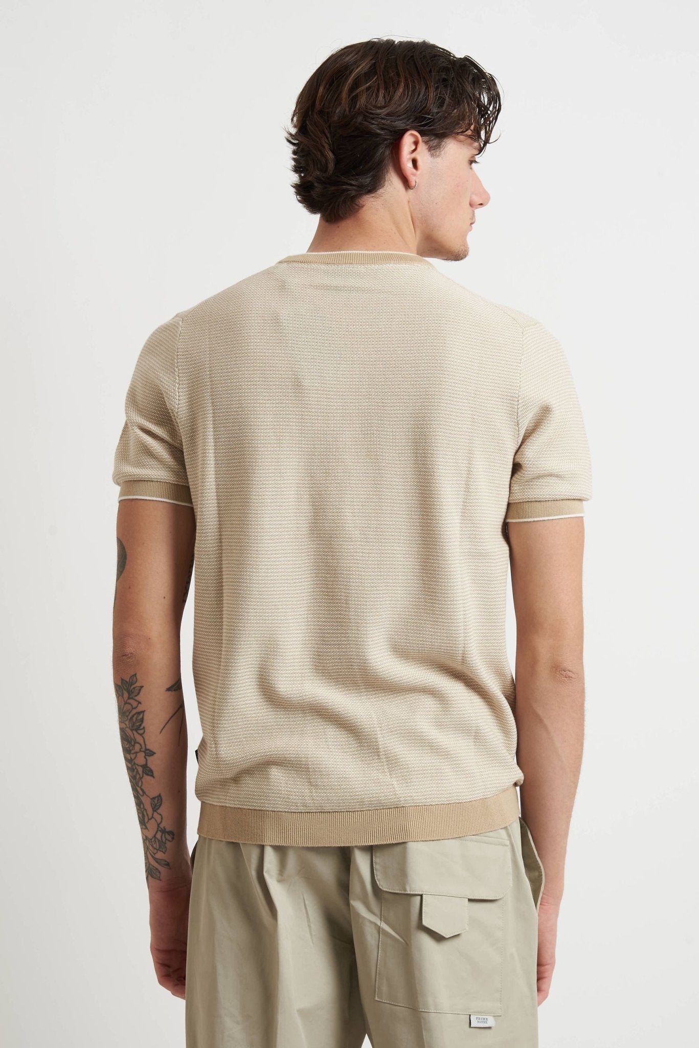T-shirt in Tessuto Piquet con Collo, Maniche e Fondo Elasticizzati 15535e - De Matteo Uomo