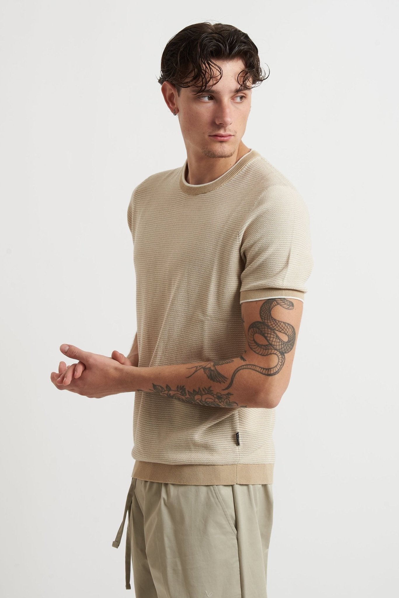 T-shirt in Tessuto Piquet con Collo, Maniche e Fondo Elasticizzati 15535e - De Matteo Uomo