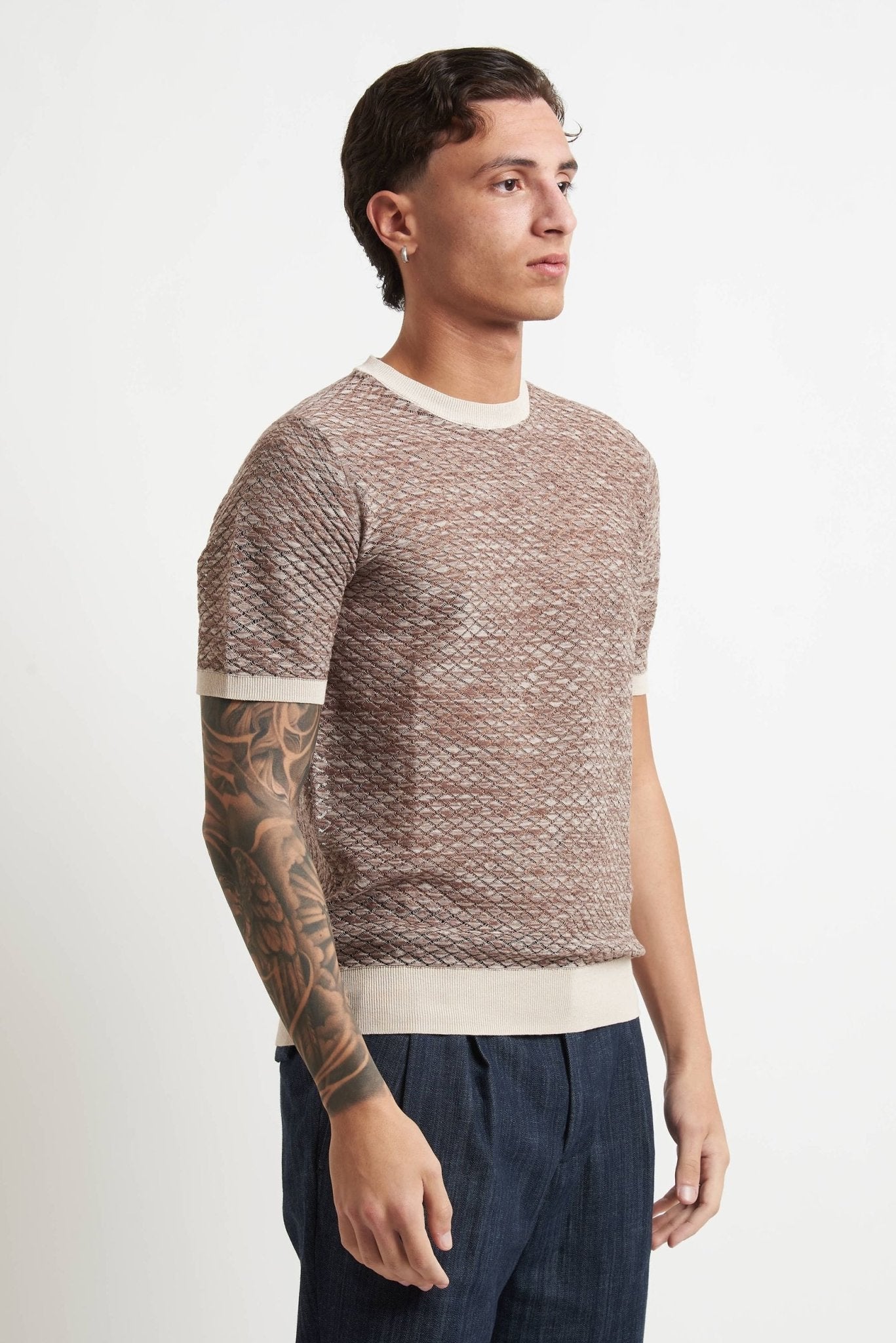 T-shirt Traforata Sfumata Beige e Marrone in Cotone - De Matteo Uomo