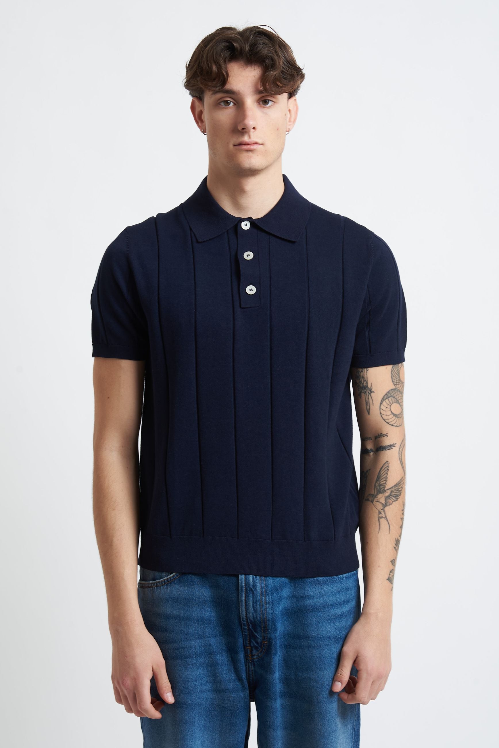Polo Basic in Cotone con Riga Verticale e Bottoni m508
