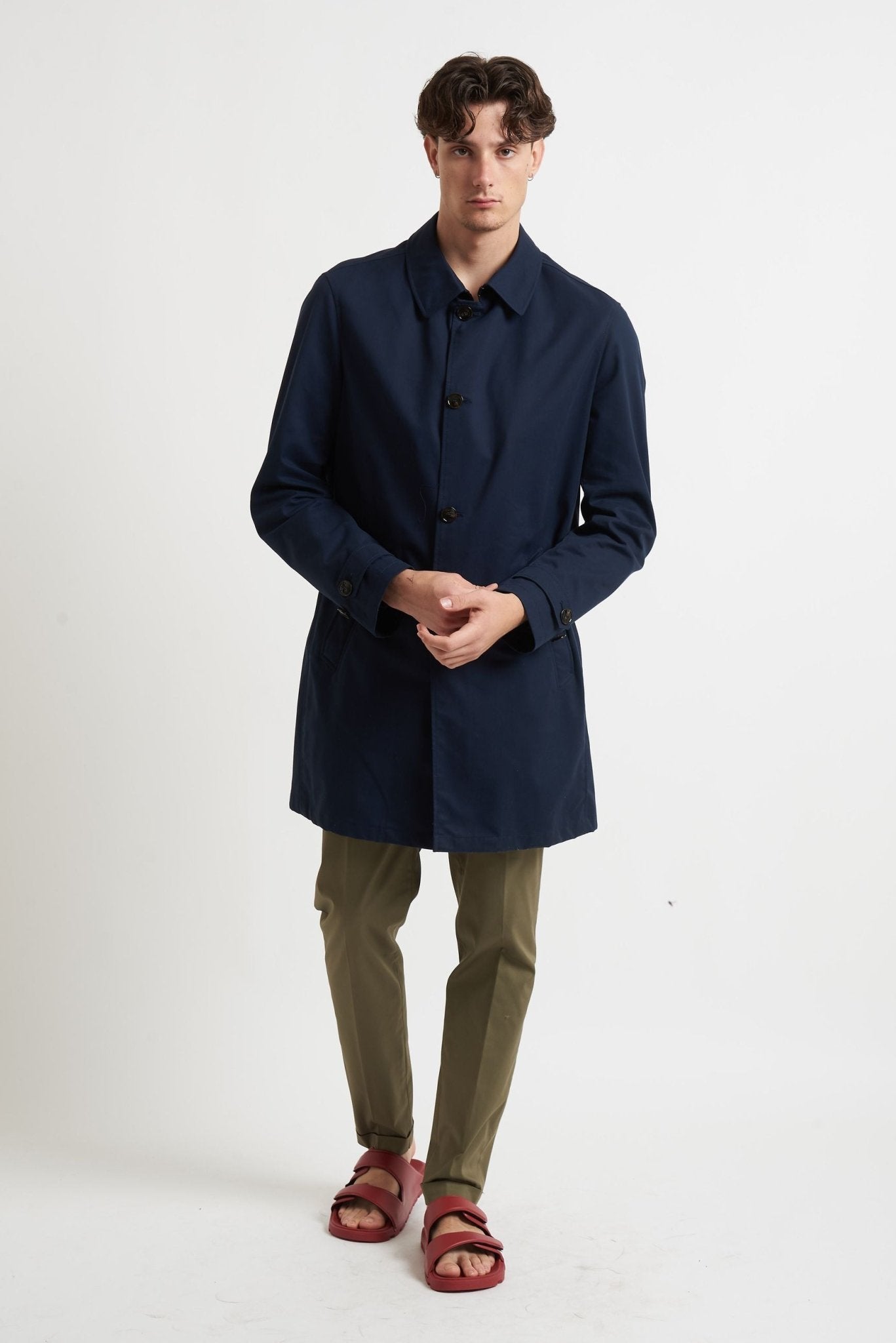 Trench Impermeabile con Collo Camicia e Tasche con Pattina 59051 - De Matteo Uomo