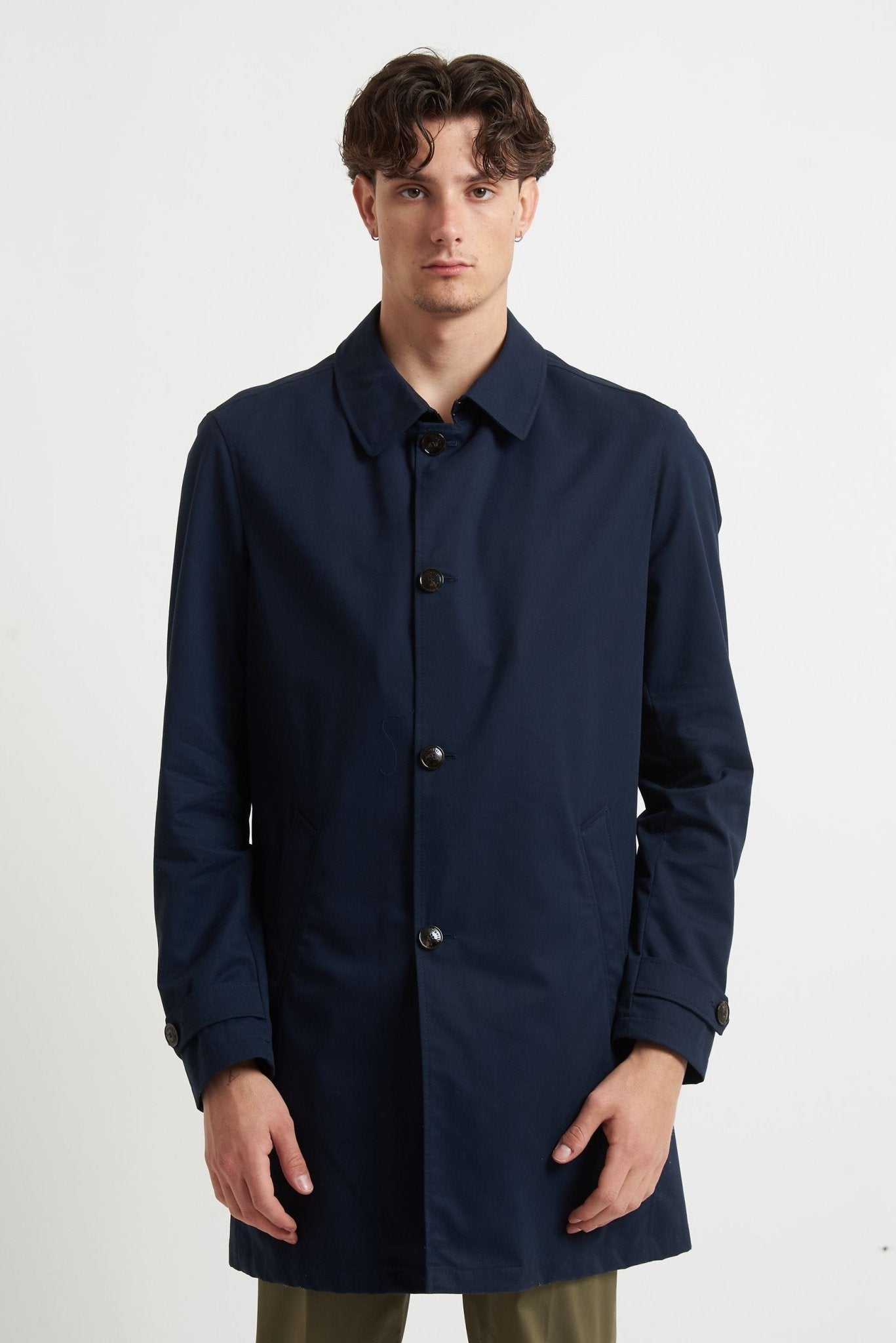 Trench Impermeabile con Collo Camicia e Tasche con Pattina 59051 - De Matteo Uomo