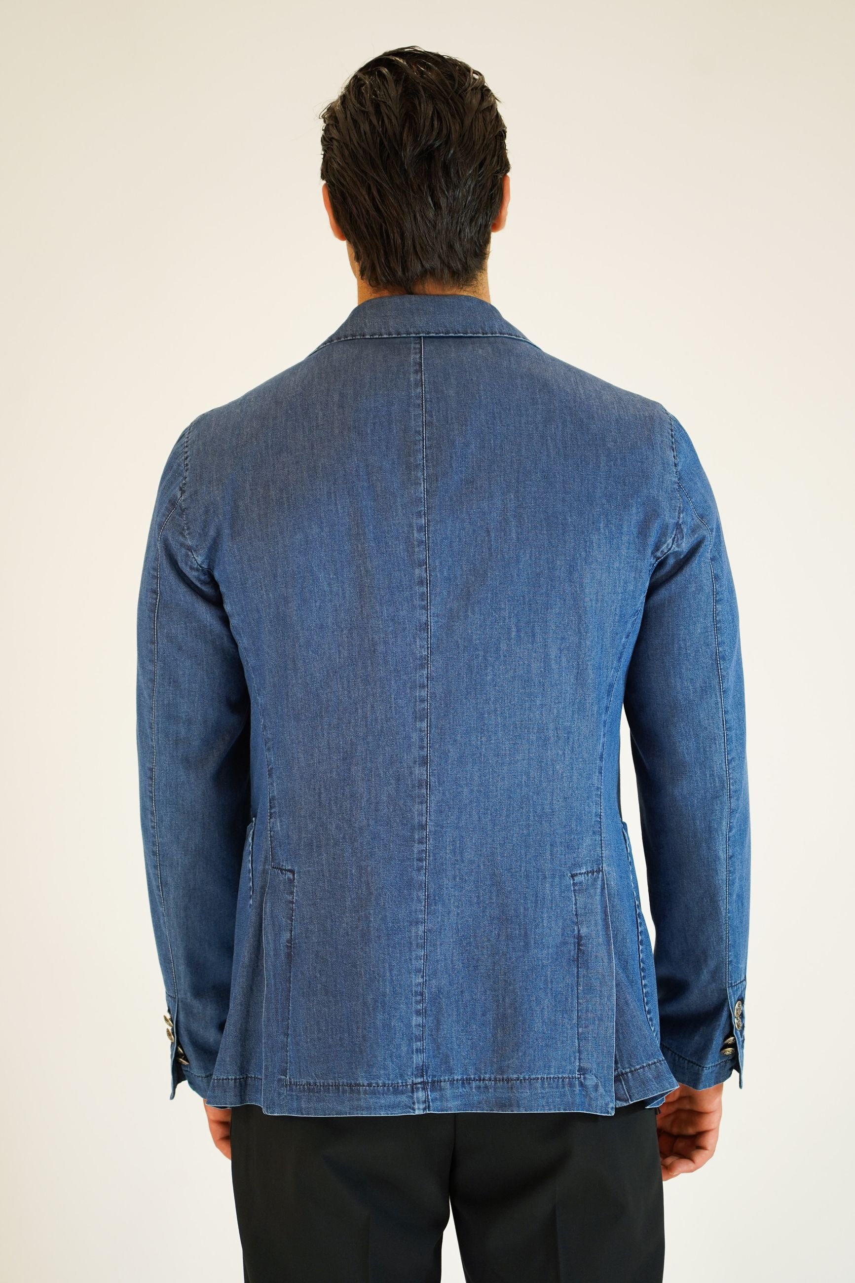 Giacca Monopetto in Cotone Effetto Jeans con 2 Bottoni e Rever Classico
