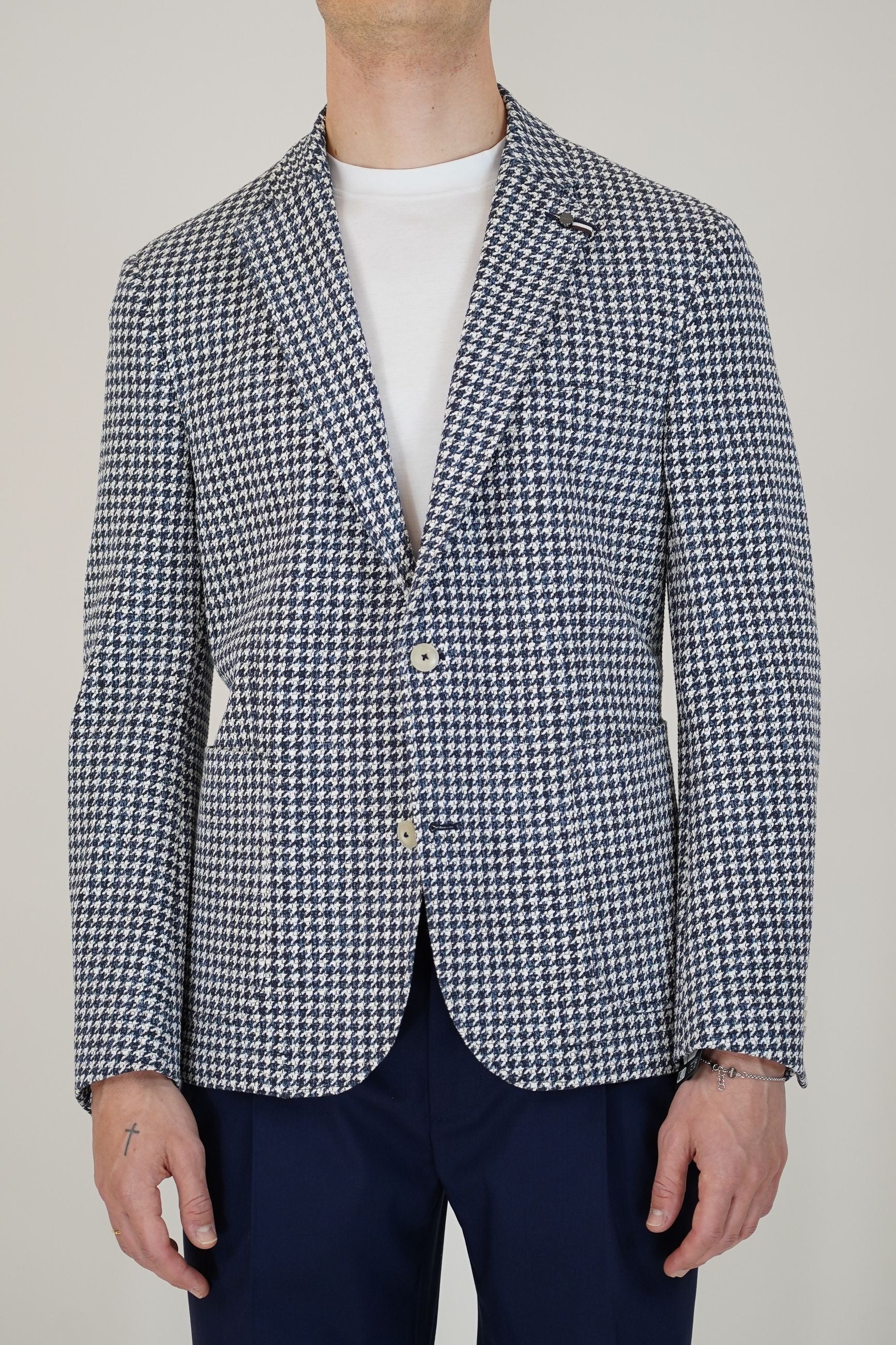 Giacca Monopetto Pied de Poule Drop 4 Sfoderata con Rever Classico